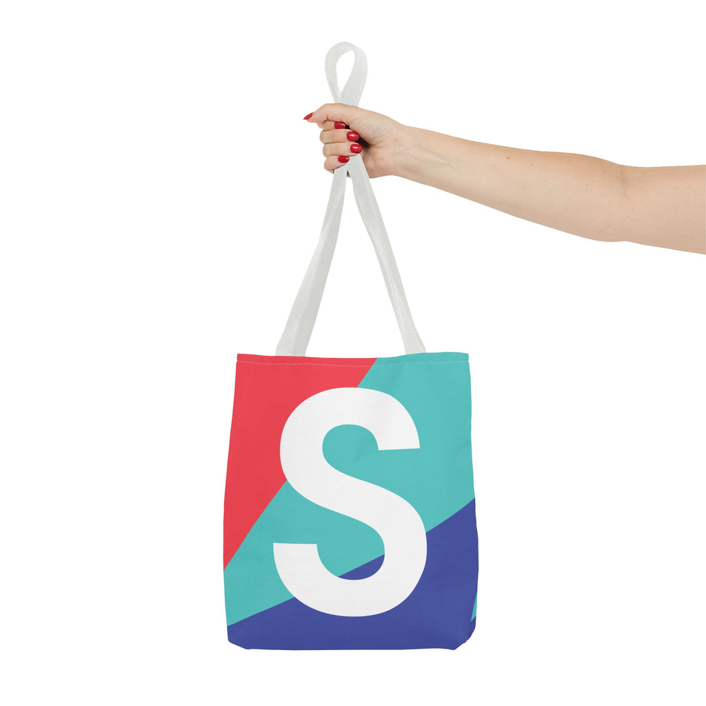Monogram 'S' Colorblock Tote Bag — Personalized Initial S Shoulder Tote