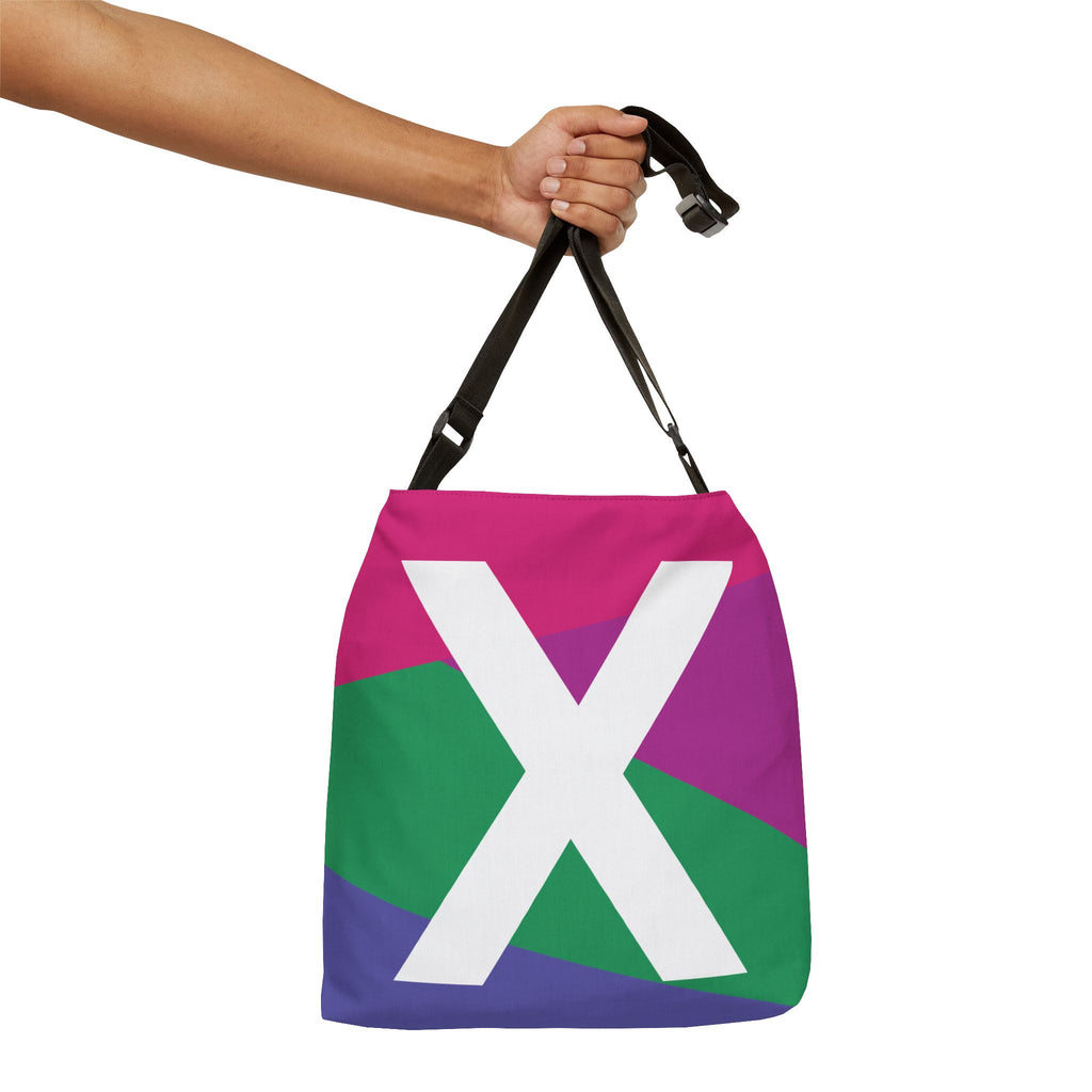 Initial Letter 'X' Colorblock Adjustable Tote Bag — Monogram Alphabet Shoulder Bag