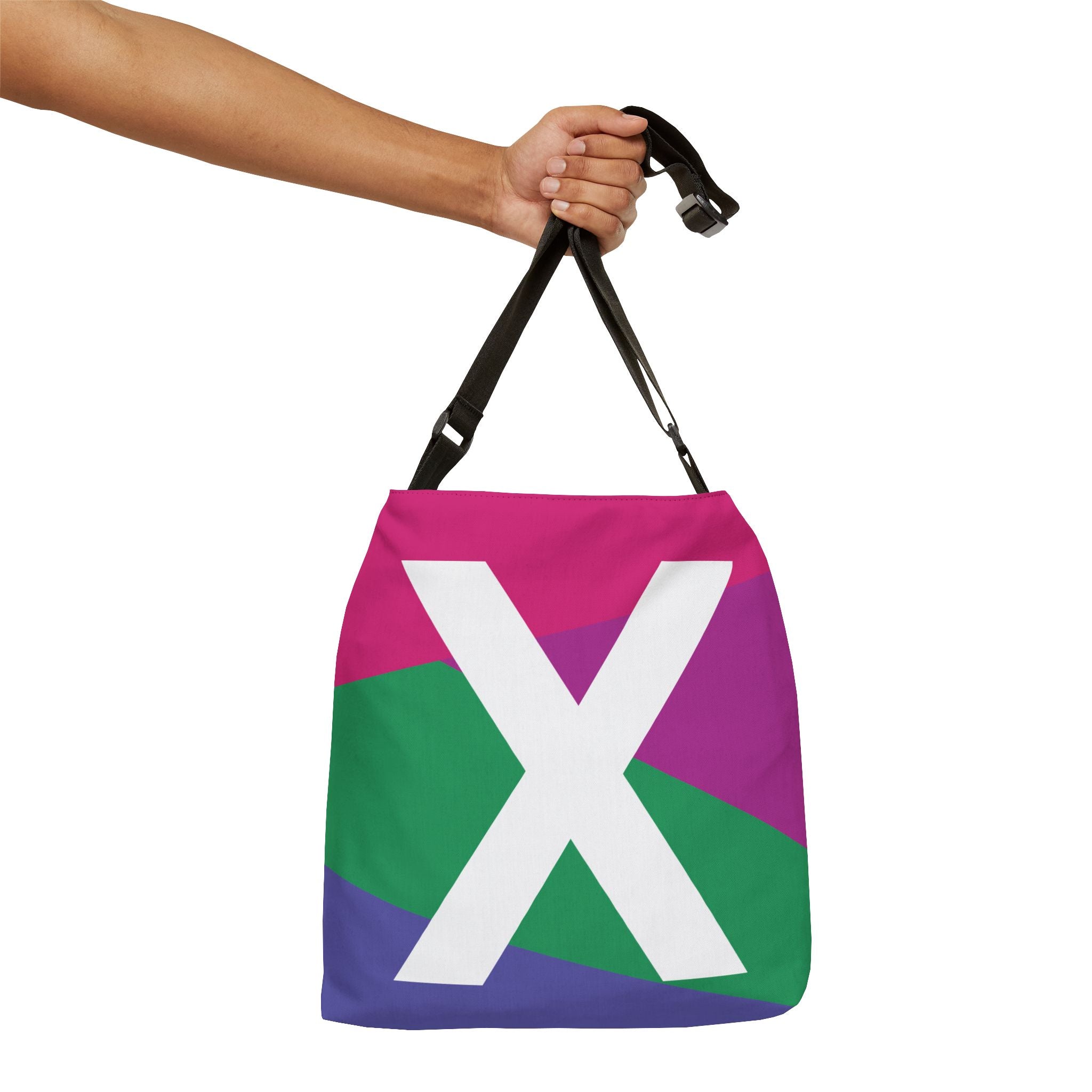 Initial Letter 'X' Colorblock Adjustable Tote Bag — Monogram Alphabet Shoulder Bag