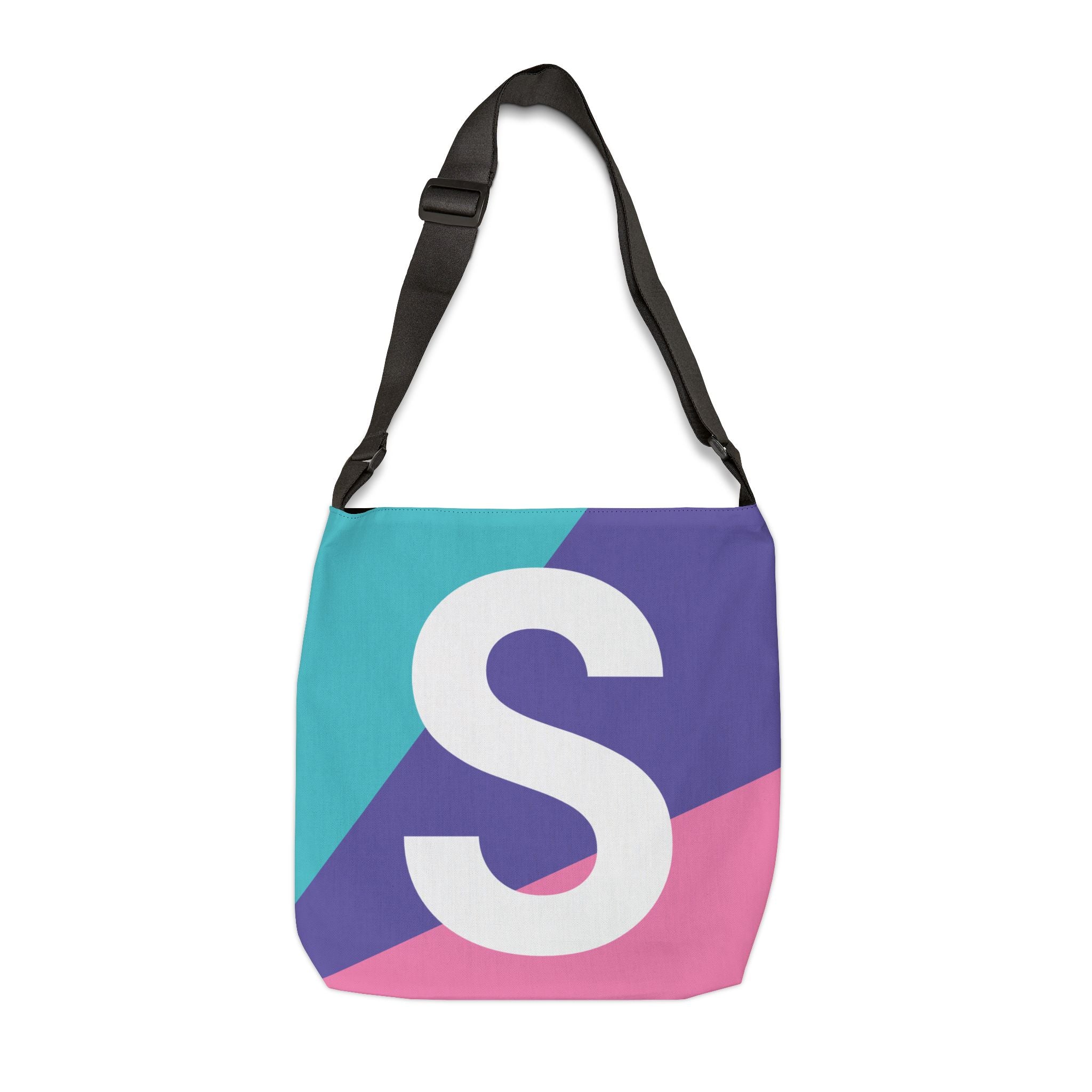 Initial Letter 'S' Colorblock Adjustable Tote Bag — Monogram Alphabet Shoulder Bag
