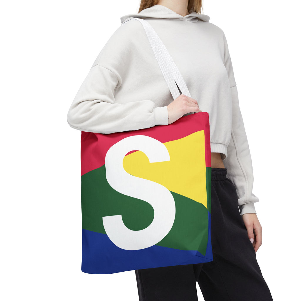 Monogram 'S' Colorblock Tote Bag — Personalized Initial S Shoulder Tote