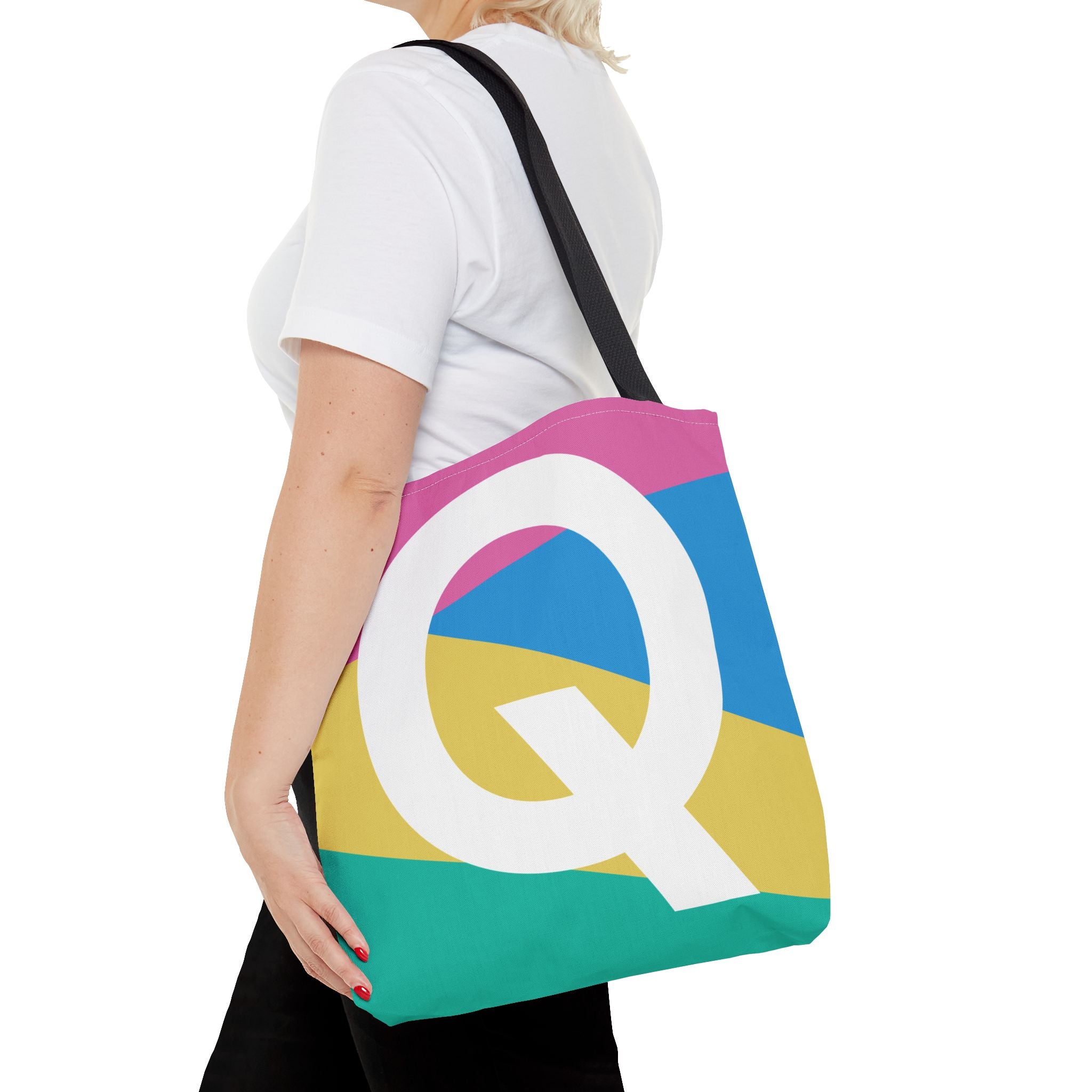 Monogram 'Q' Colorblock Tote Bag — Personalized Initial Q Shoulder Tote