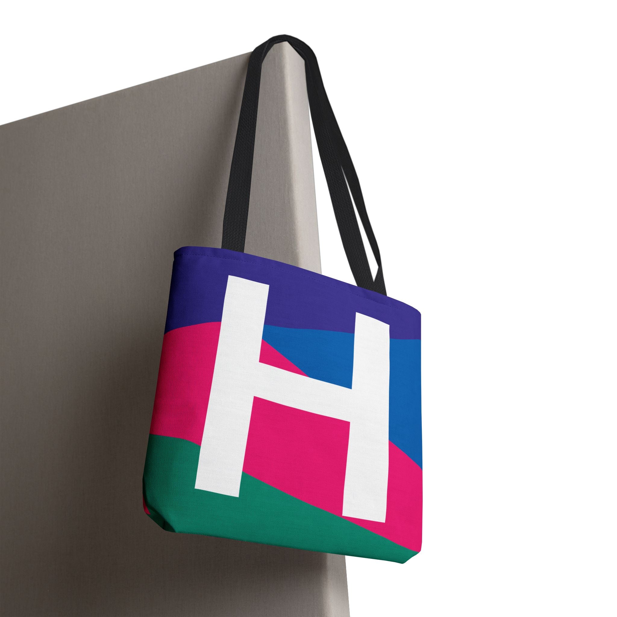 Monogram 'H' Colorblock Tote Bag — Personalized Initial H Shoulder Tote