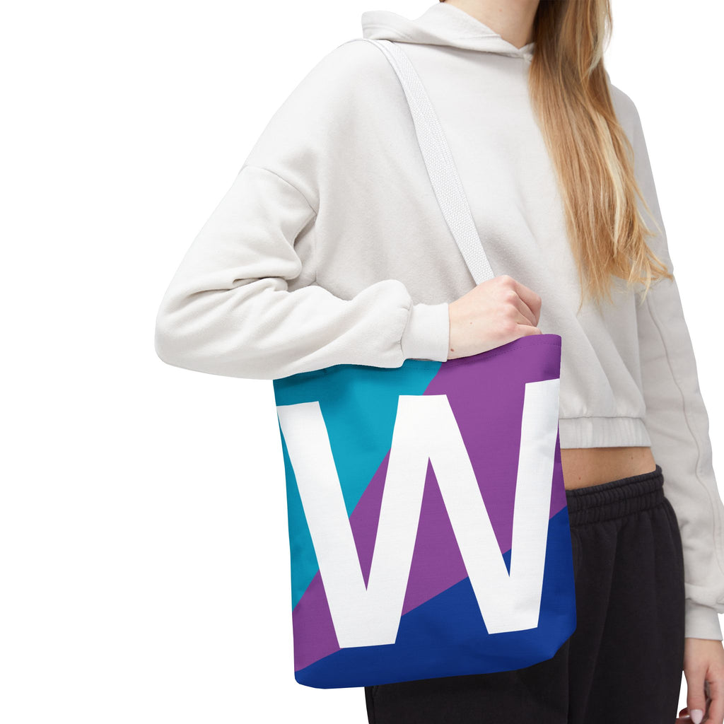 Monogram 'W' Colorblock Tote Bag — Personalized Initial W Shoulder Tote