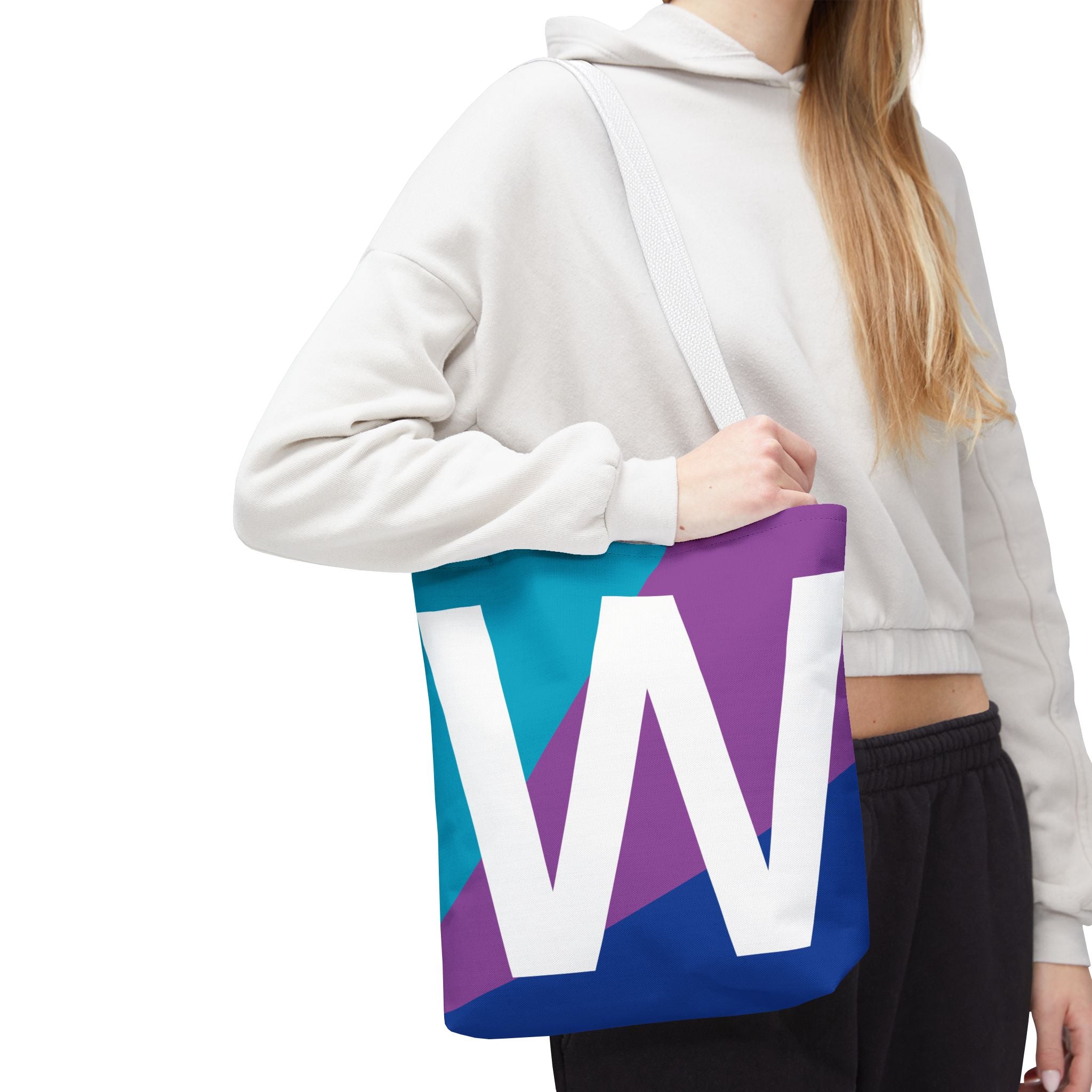 Monogram 'W' Colorblock Tote Bag — Personalized Initial W Shoulder Tote