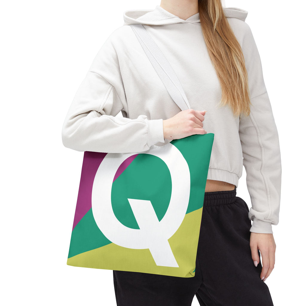 Monogram 'Q' Colorblock Tote Bag — Personalized Initial Q Shoulder Tote