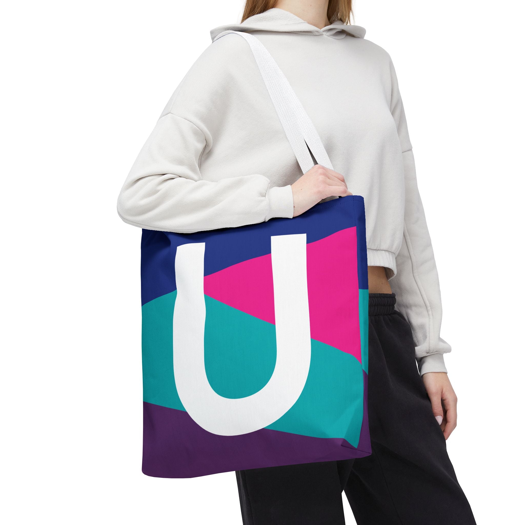 Monogram 'U' Colorblock Tote Bag — Personalized Initial U Shoulder Tote