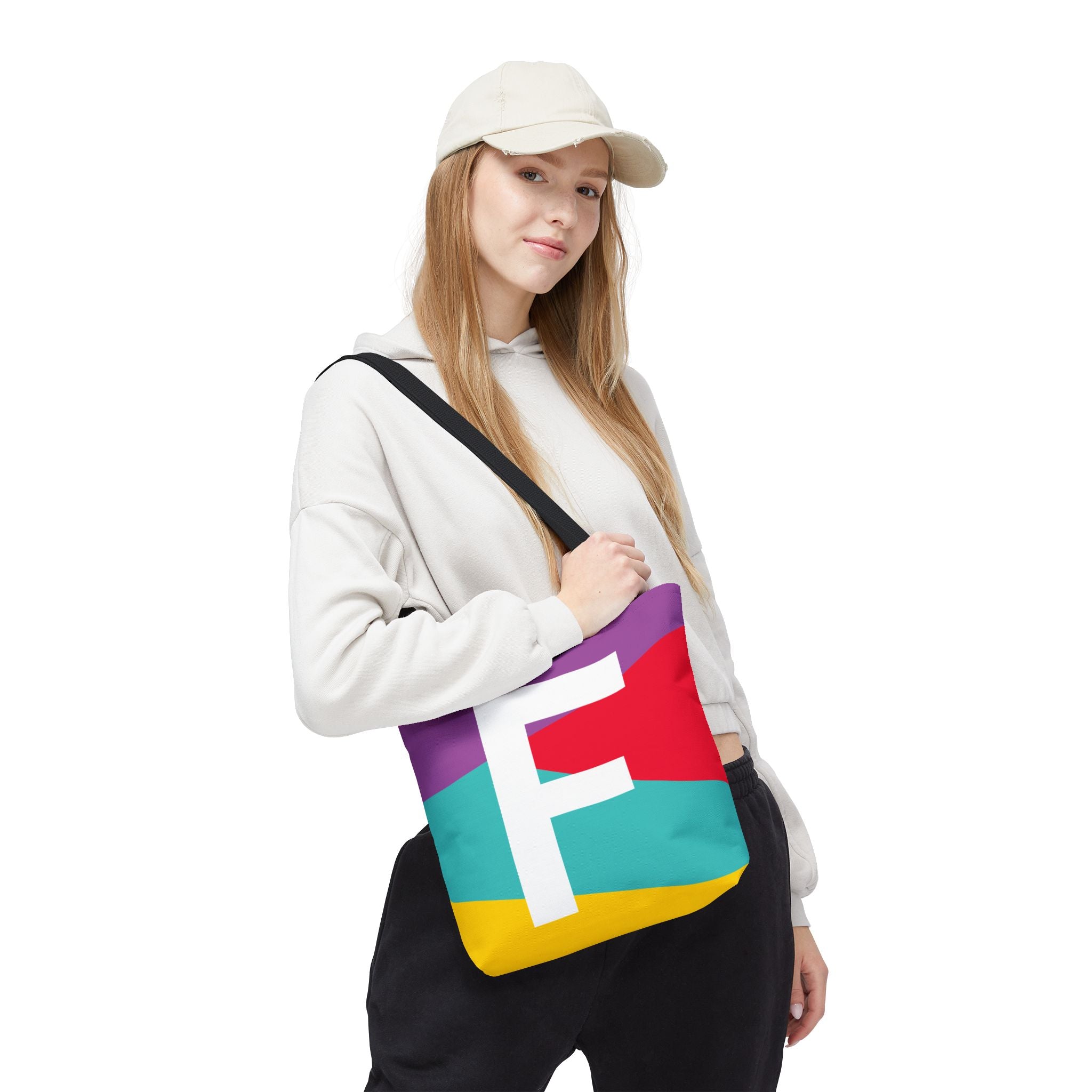 Monogram 'F' Colorblock Tote Bag — Personalized Initial F Shoulder Tote