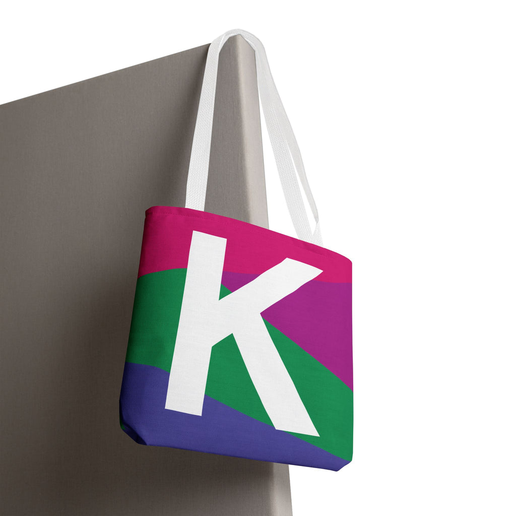Monogram 'K' Colorblock Tote Bag — Personalized Initial K Shoulder Tote