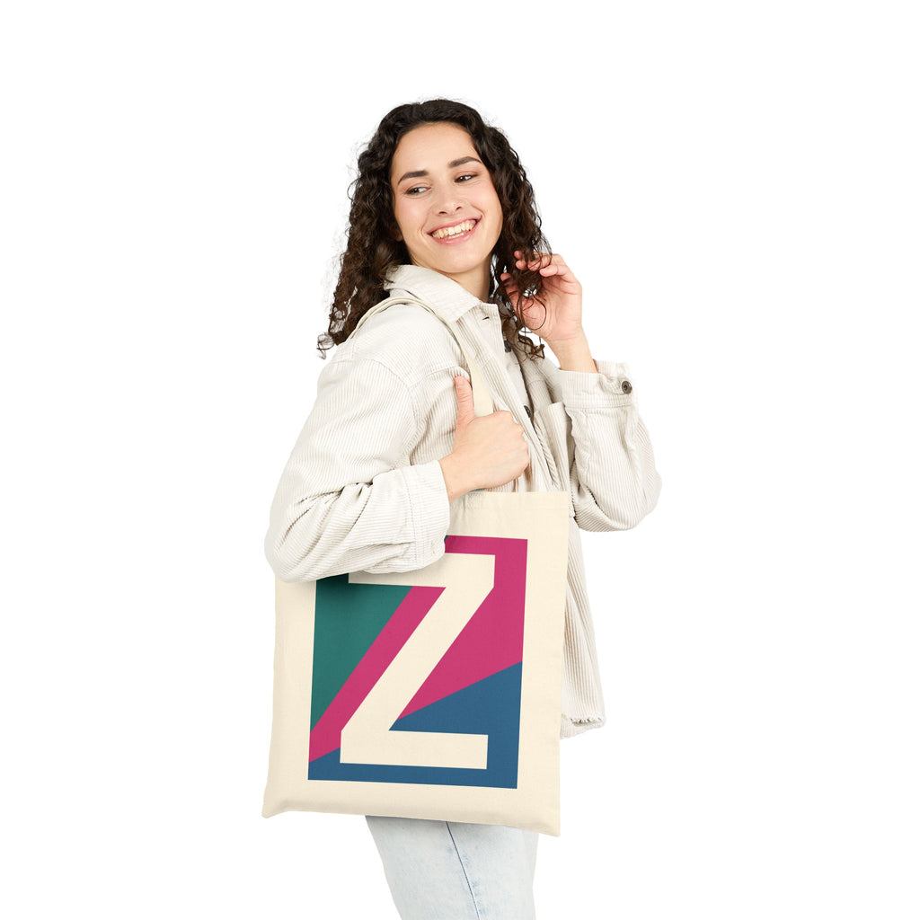 Initial Z Colorblock Canvas Tote Bag — Monogram Letter Z Reusable Grocery Tote