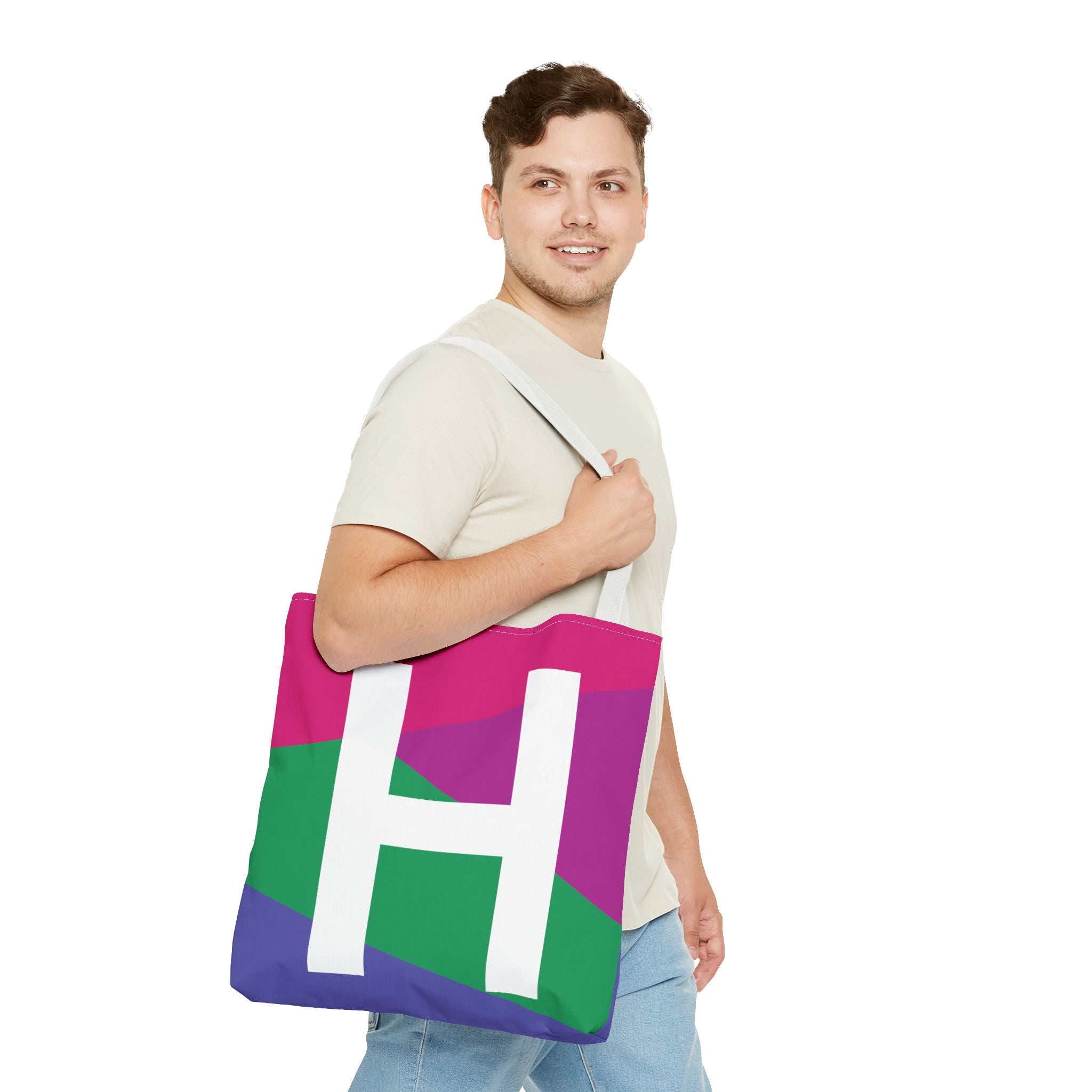 Monogram 'H' Colorblock Tote Bag — Personalized Initial H Shoulder Tote