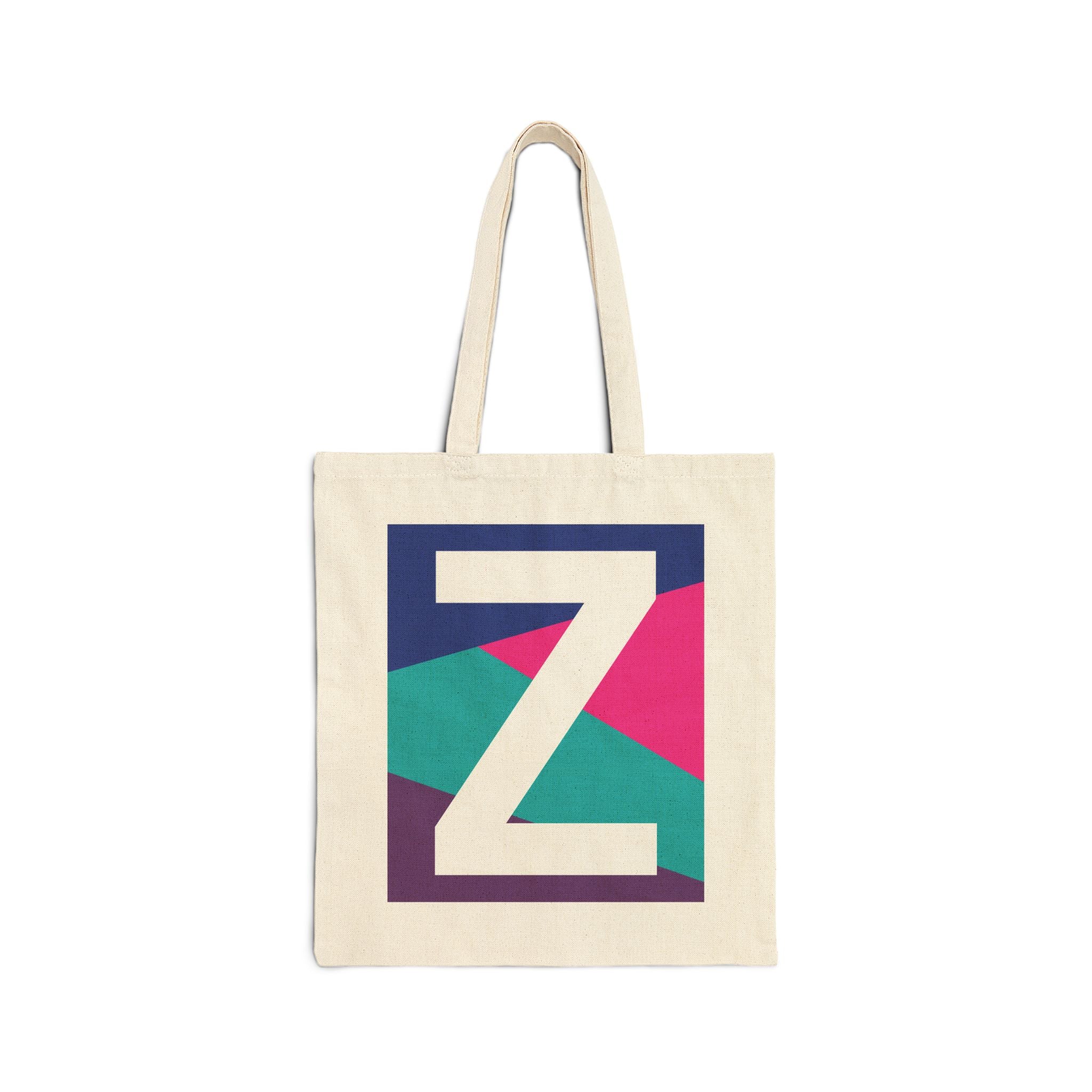 Initial Z Colorblock Canvas Tote Bag — Monogram Letter Z Reusable Grocery Tote