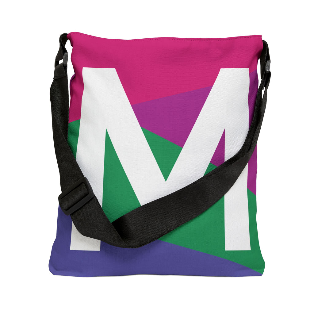 Initial Letter 'M' Colorblock Adjustable Tote Bag — Monogram Alphabet Shoulder Bag