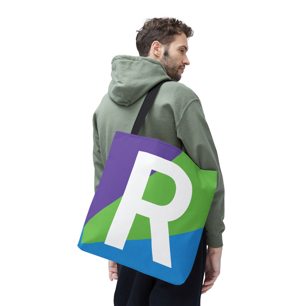 Monogram 'R' Colorblock Tote Bag — Personalized Initial R Shoulder Tote