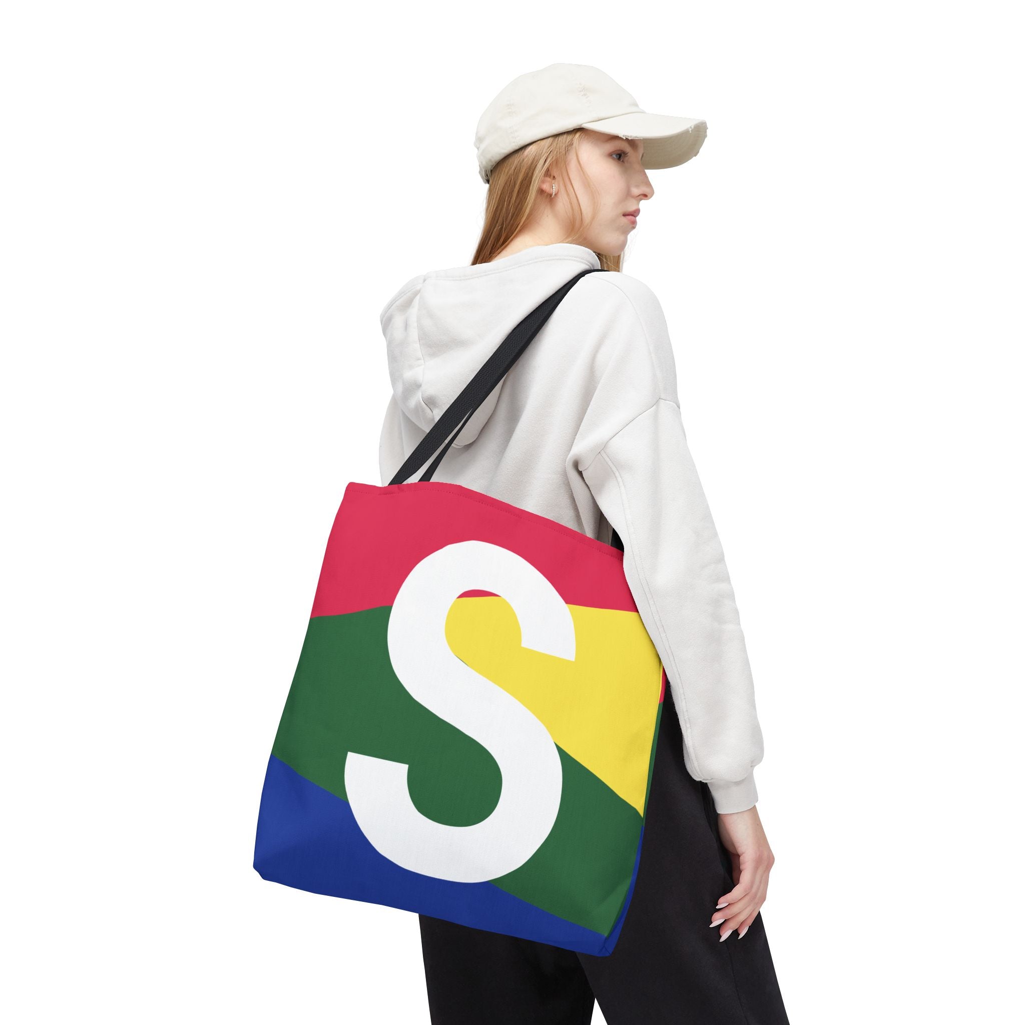 Monogram 'S' Colorblock Tote Bag — Personalized Initial S Shoulder Tote