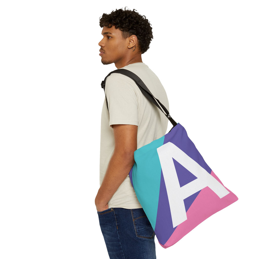 Initial Letter 'A' Colorblock Adjustable Tote Bag — Monogram Alphabet Shoulder Bag