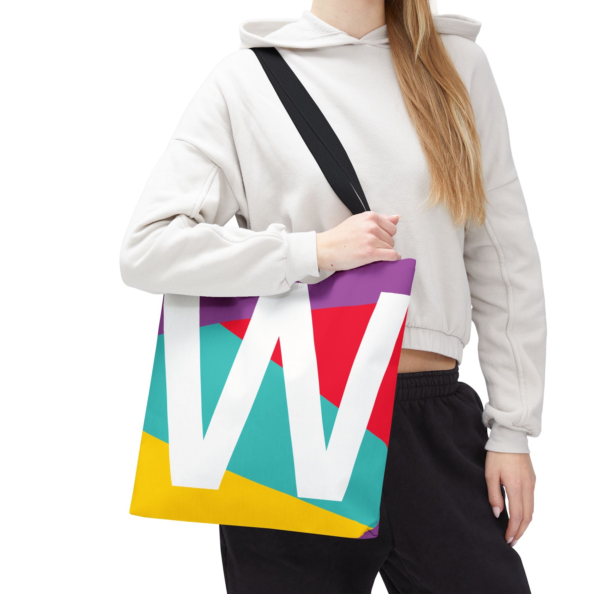 Monogram 'W' Colorblock Tote Bag — Personalized Initial W Shoulder Tote