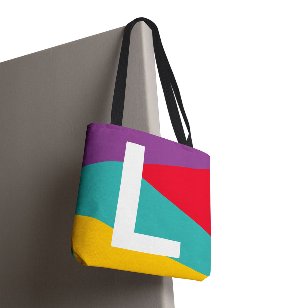 Monogram 'L' Colorblock Tote Bag — Personalized Initial L Shoulder Tote