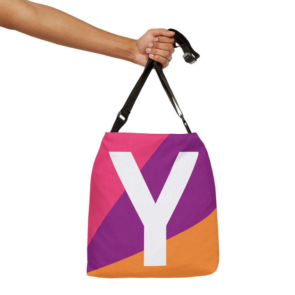 Initial Letter 'Y' Colorblock Adjustable Tote Bag — Monogram Alphabet Shoulder Bag