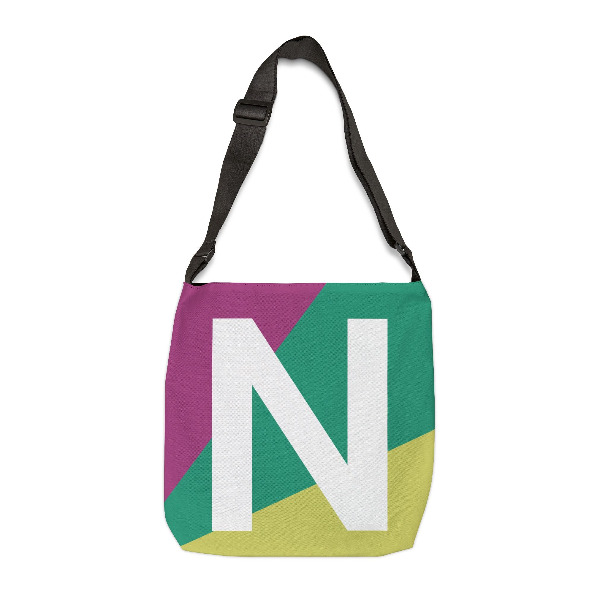 Initial Letter 'N' Colorblock Adjustable Tote Bag — Monogram Alphabet Shoulder Bag