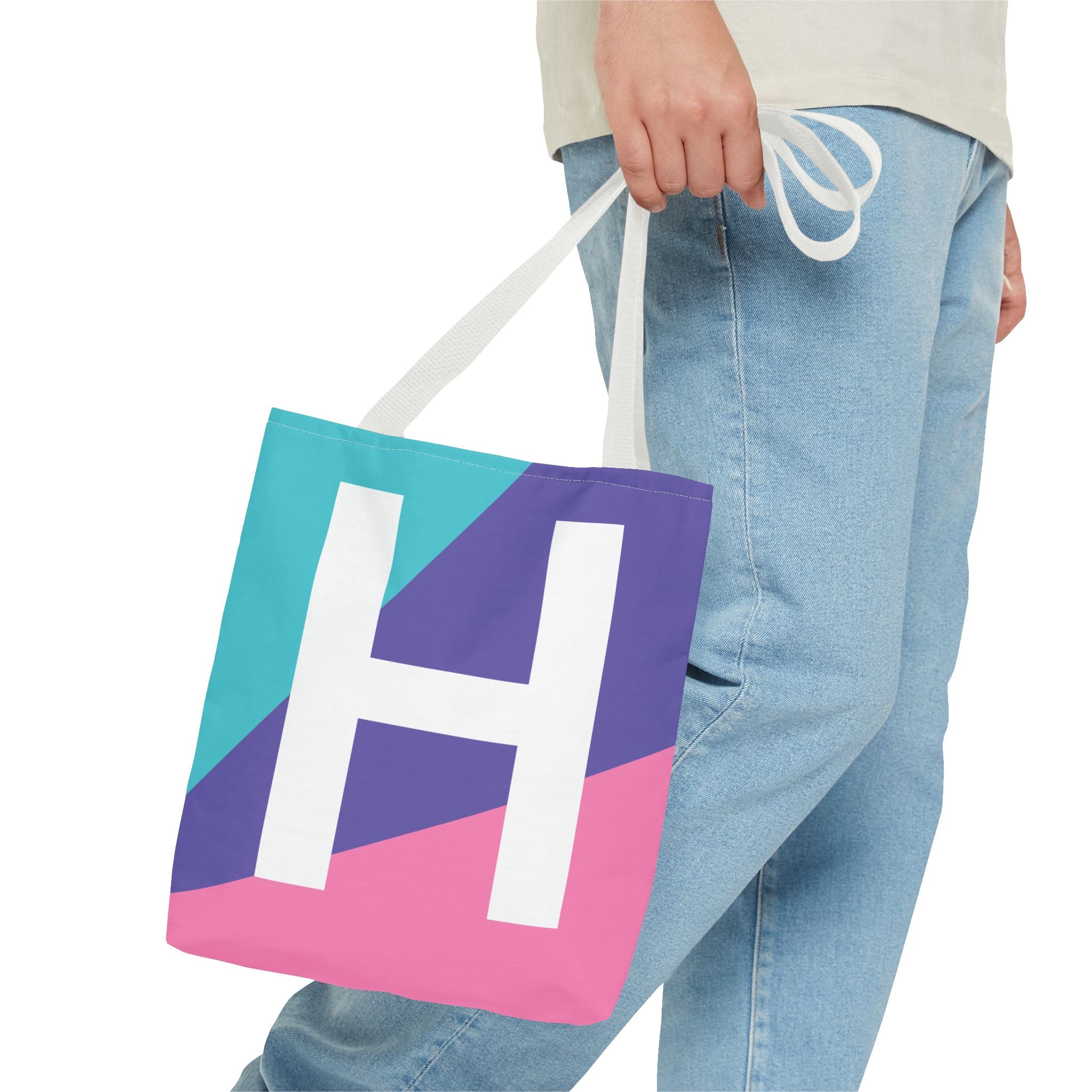 Monogram 'H' Colorblock Tote Bag — Personalized Initial H Shoulder Tote