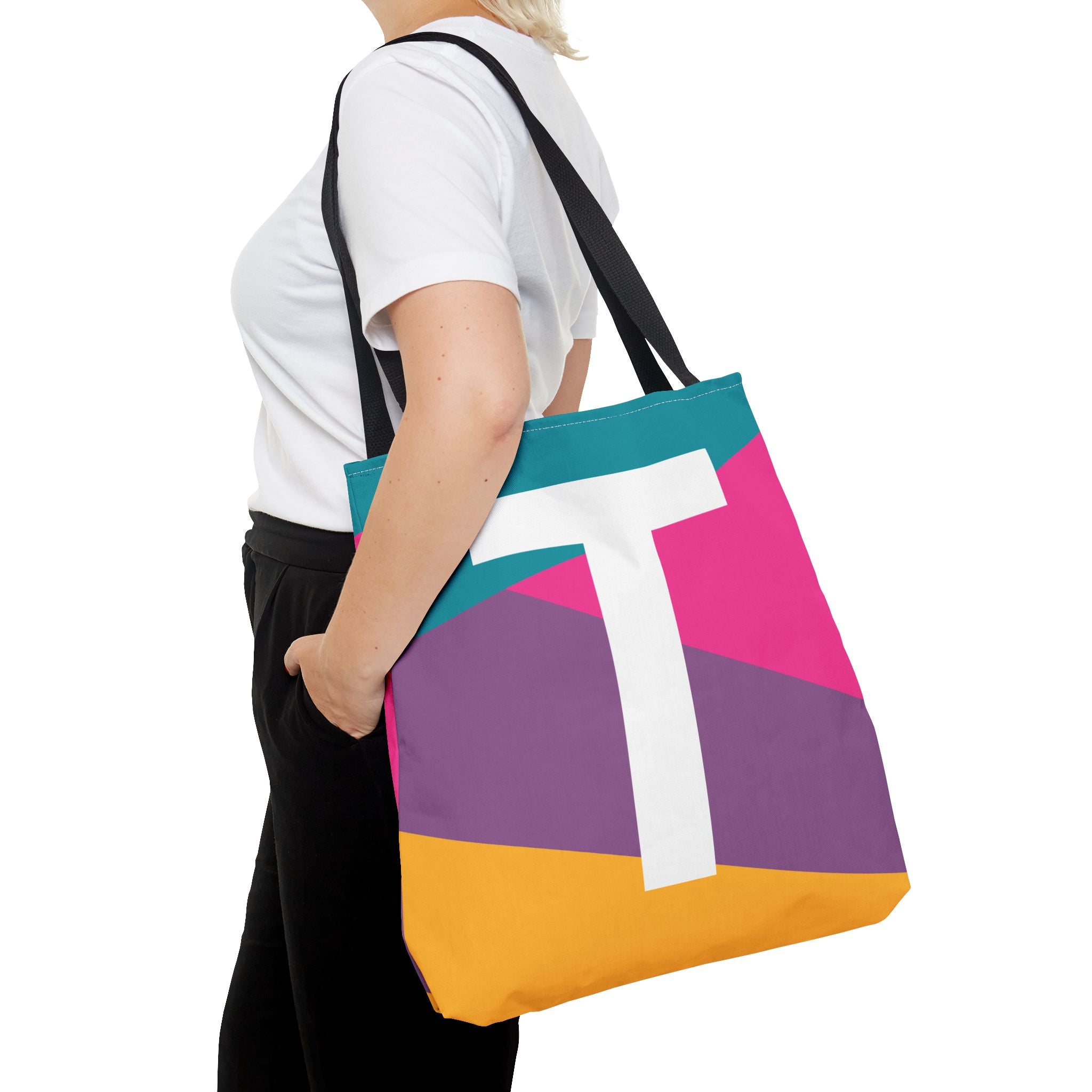Monogram 'T' Colorblock Tote Bag — Personalized Initial T Shoulder Tote