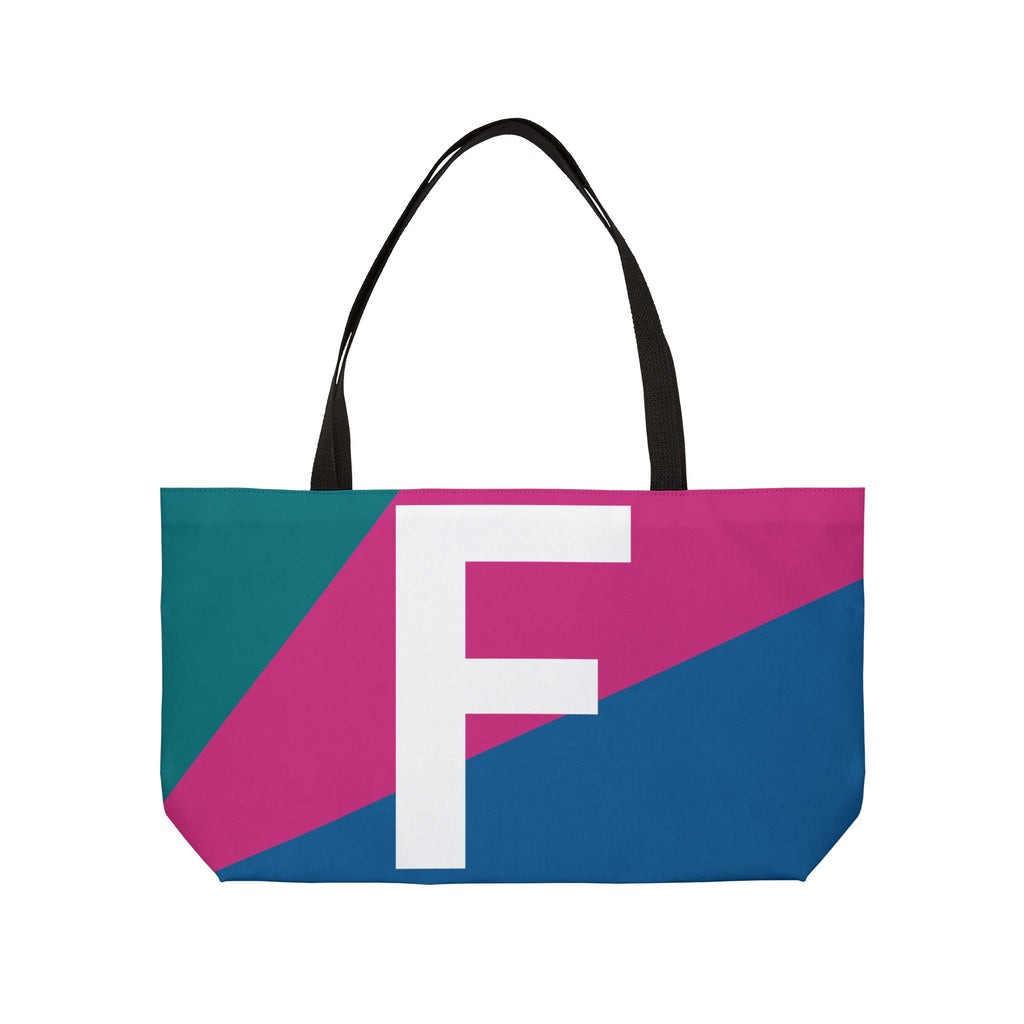 Personalized 'F' Colorblock Tote Bag — Monogram Weekender Tote
