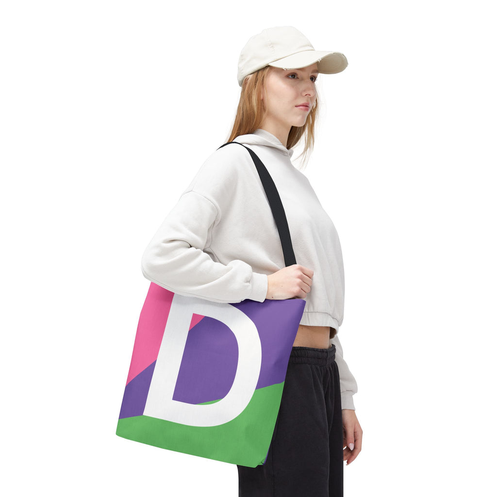 Monogram 'D' Colorblock Tote Bag — Personalized Initial D Shoulder Tote