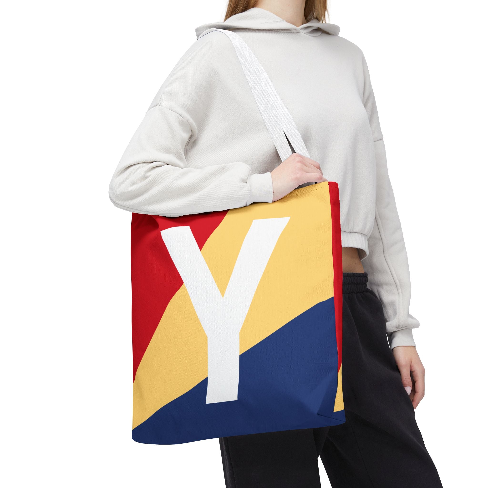 Monogram 'Y' Colorblock Tote Bag — Personalized Initial Y Shoulder Tote