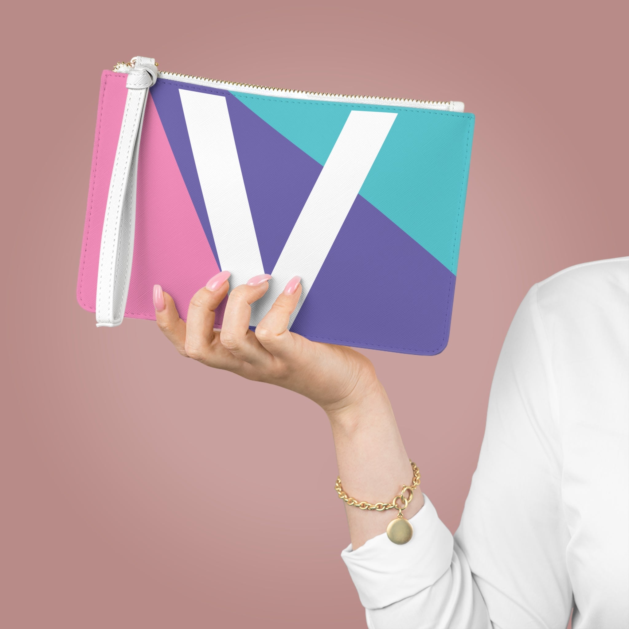 Monogram 'V' Colorblock Clutch Bag — Bold Geometric Wristlet for Everyday & Gifts