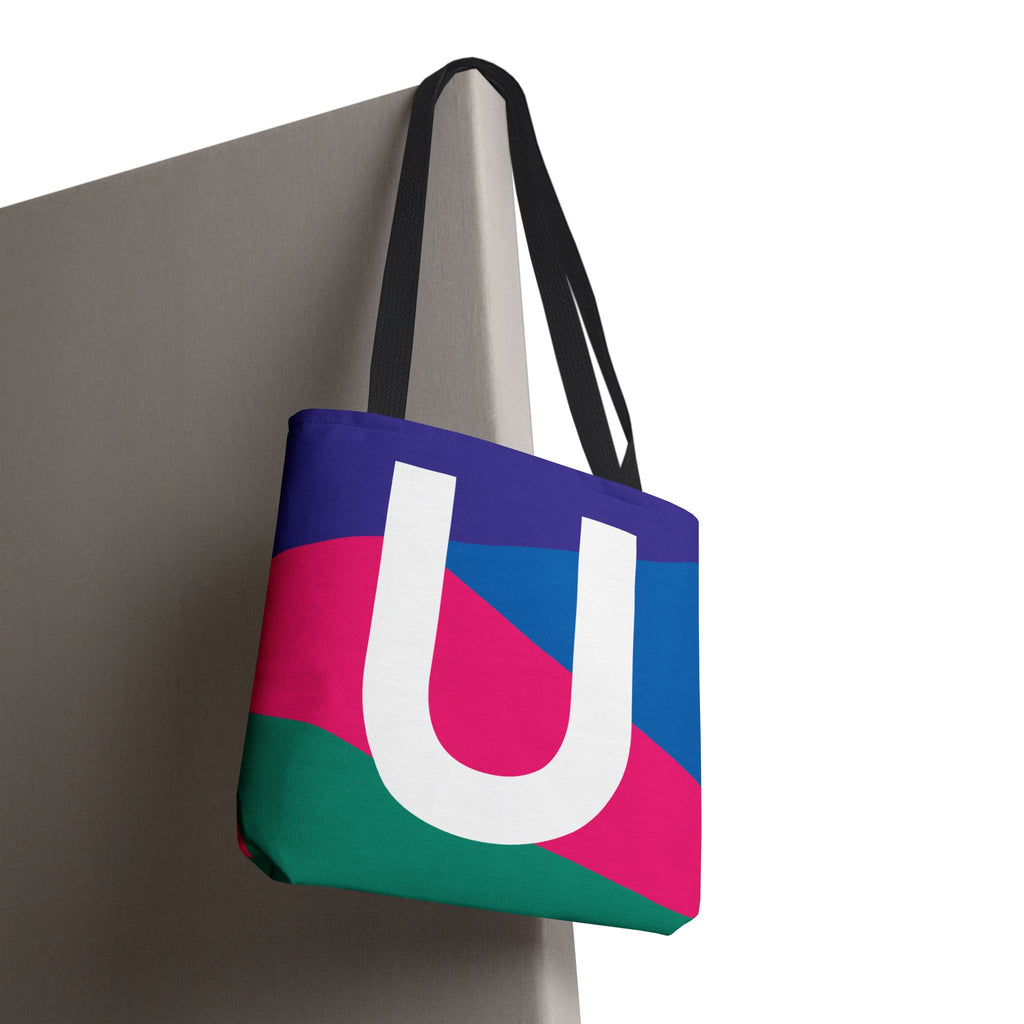 Monogram 'U' Colorblock Tote Bag — Personalized Initial U Shoulder Tote