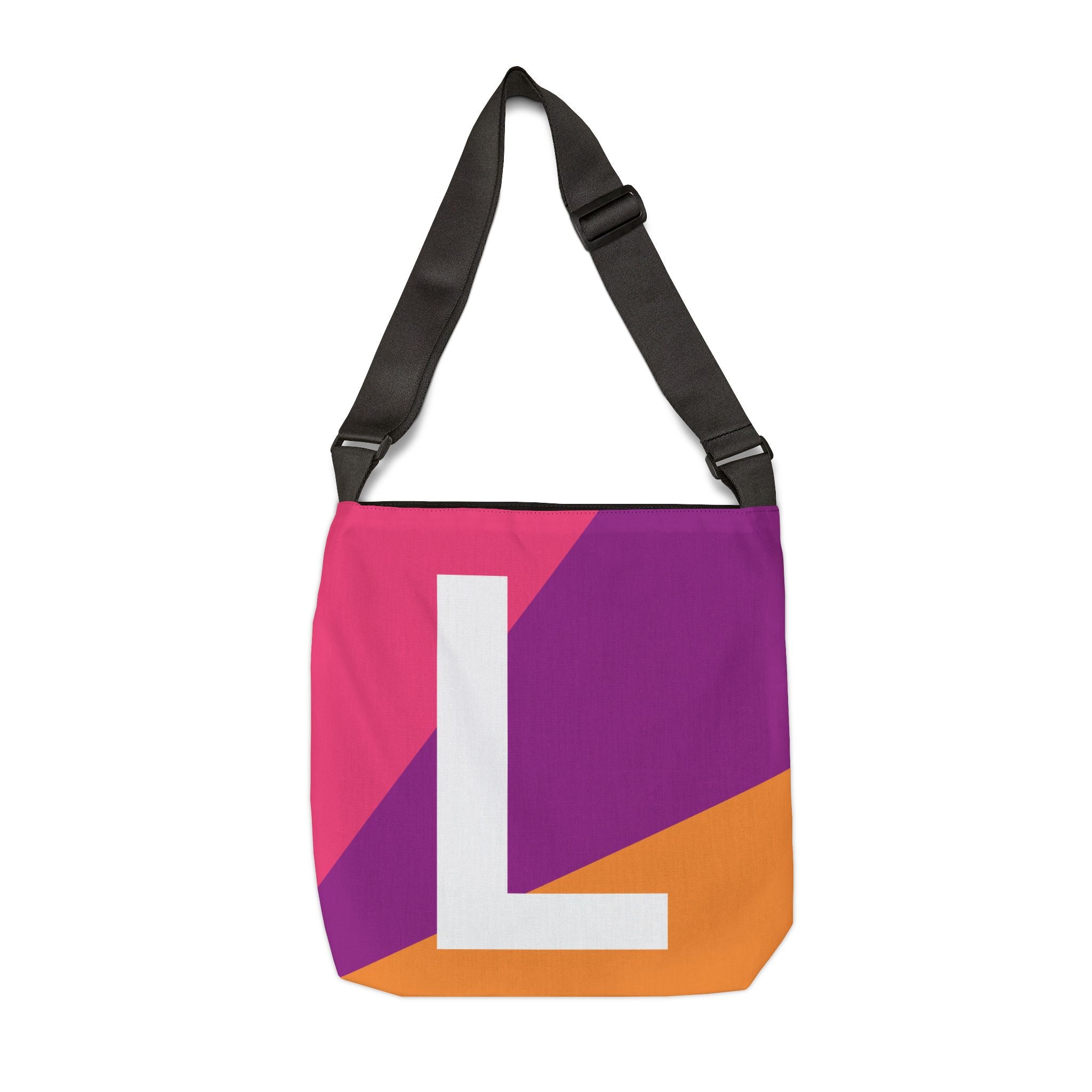 Initial Letter 'L' Colorblock Adjustable Tote Bag — Monogram Alphabet Shoulder Bag