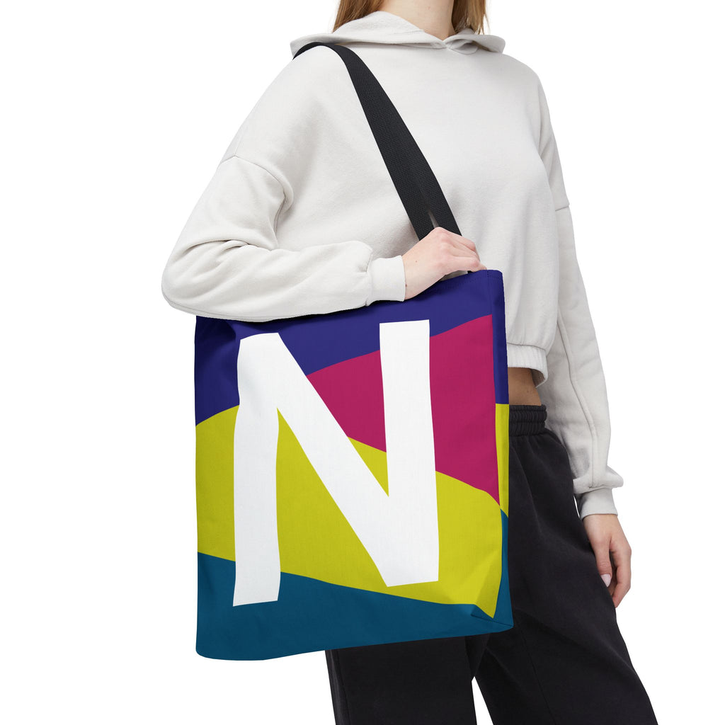 Monogram 'N' Colorblock Tote Bag — Personalized Initial N Shoulder Tote