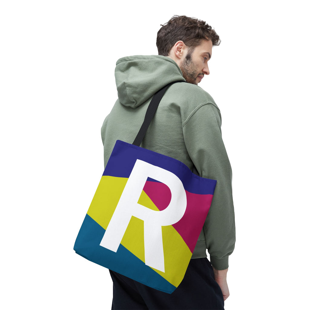 Monogram 'R' Colorblock Tote Bag — Personalized Initial R Shoulder Tote