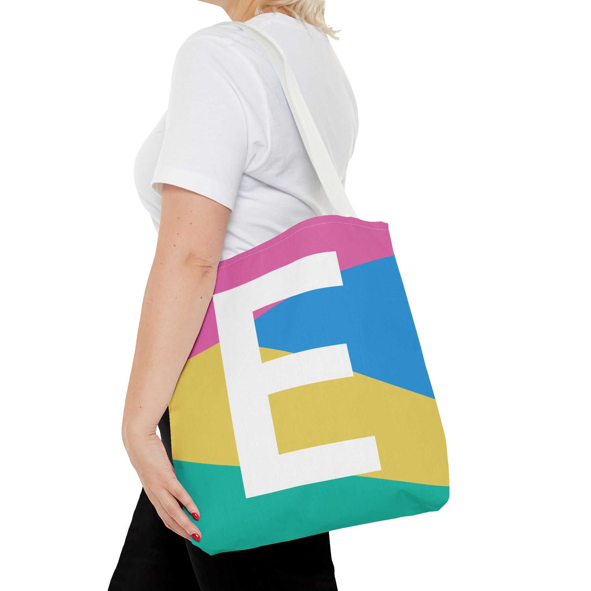 Monogram 'E' Colorblock Tote Bag — Personalized Initial E Shoulder Tote