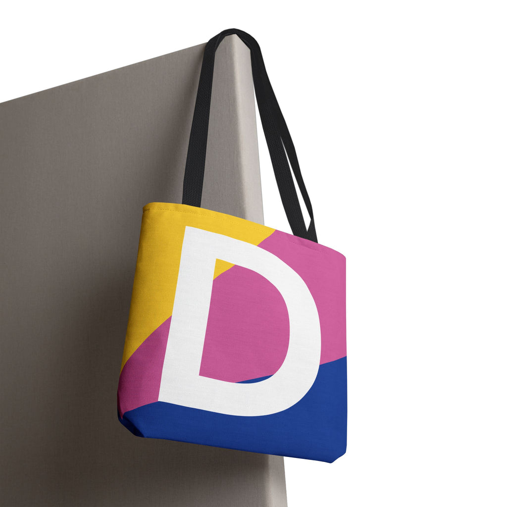 Monogram 'D' Colorblock Tote Bag — Personalized Initial D Shoulder Tote