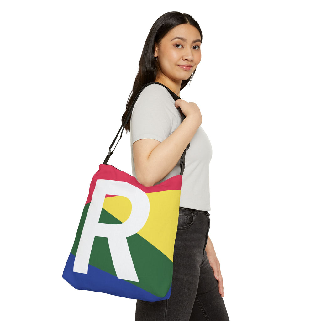 Initial Letter 'R' Colorblock Adjustable Tote Bag — Monogram Alphabet Shoulder Bag