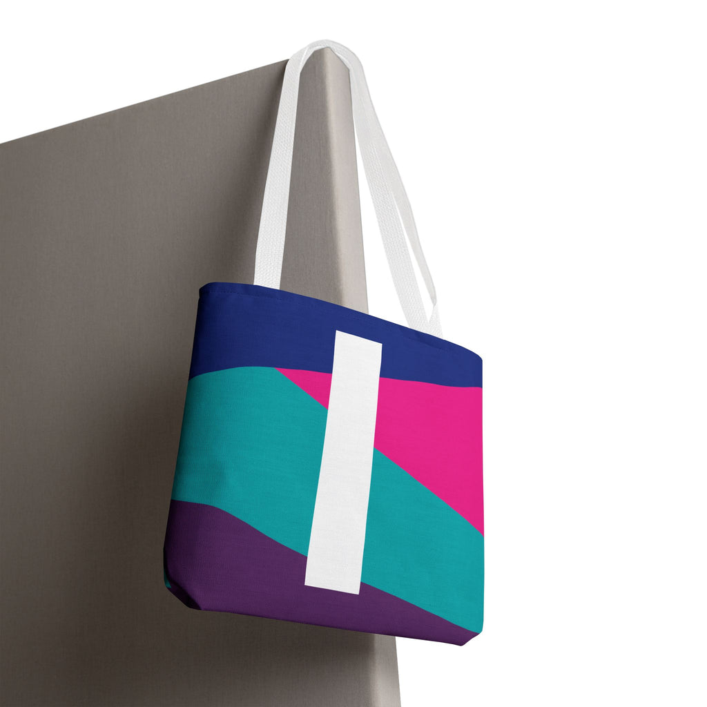 Monogram 'I' Colorblock Tote Bag — Personalized Initial I Shoulder Tote