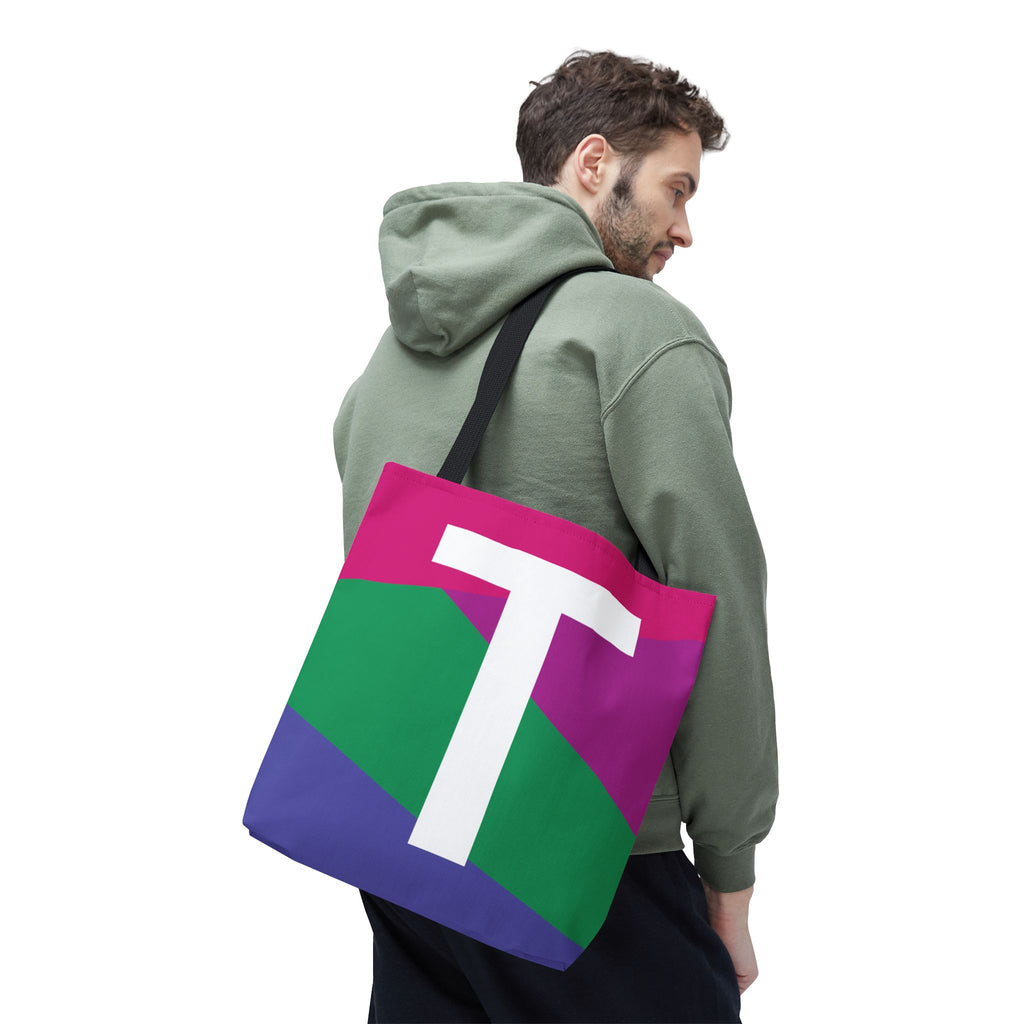 Monogram 'T' Colorblock Tote Bag — Personalized Initial T Shoulder Tote