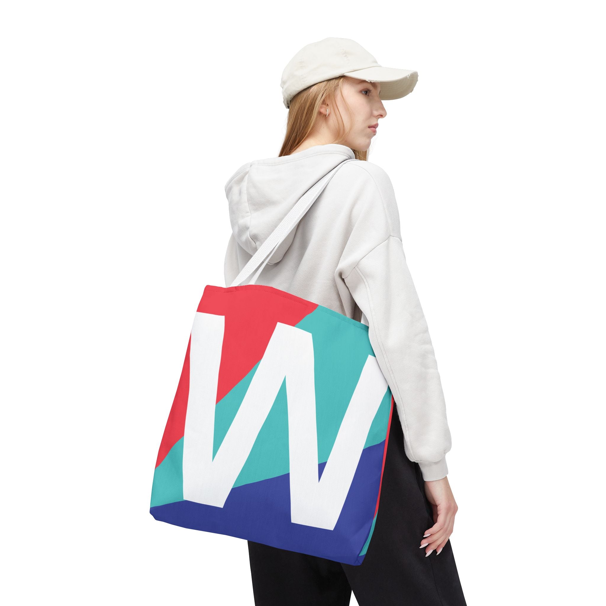 Monogram 'W' Colorblock Tote Bag — Personalized Initial W Shoulder Tote