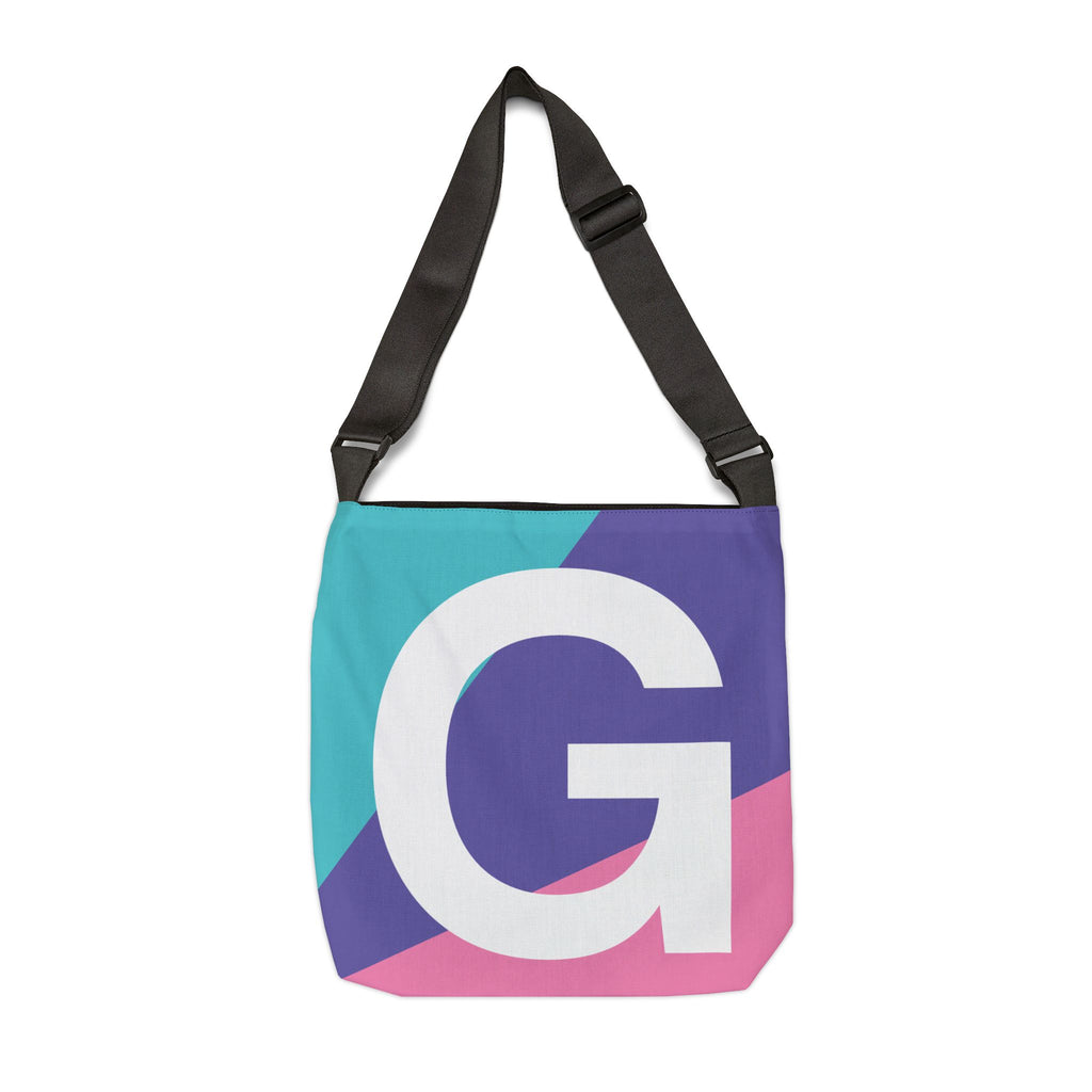 Initial Letter 'G' Colorblock Adjustable Tote Bag — Monogram Alphabet Shoulder Bag