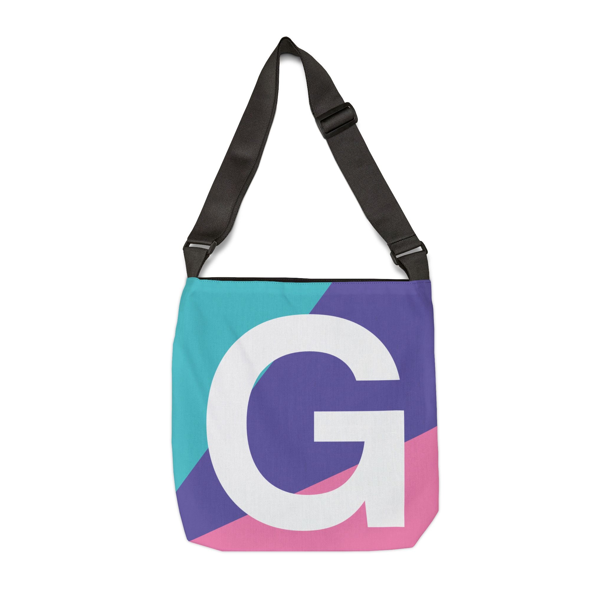 Initial Letter 'G' Colorblock Adjustable Tote Bag — Monogram Alphabet Shoulder Bag