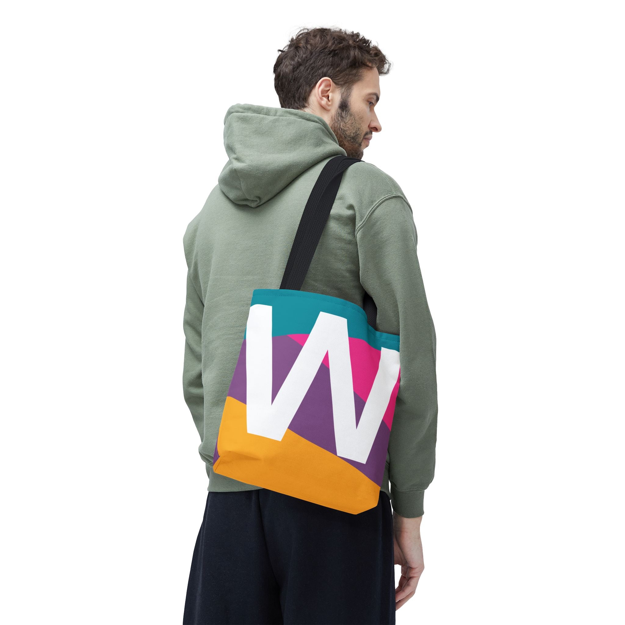 Monogram 'W' Colorblock Tote Bag — Personalized Initial W Shoulder Tote