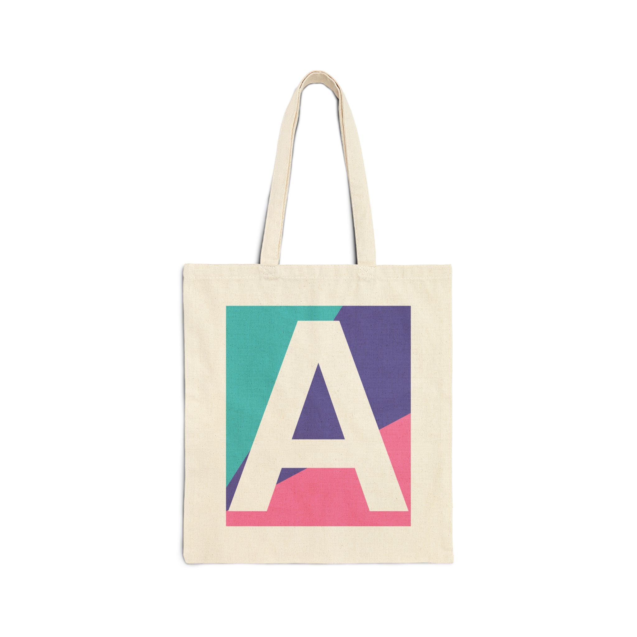 Initial A Colorblock Canvas Tote Bag — Monogram Letter A Reusable Grocery Tote