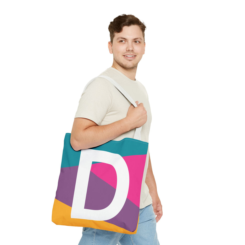 Monogram 'D' Colorblock Tote Bag — Personalized Initial D Shoulder Tote