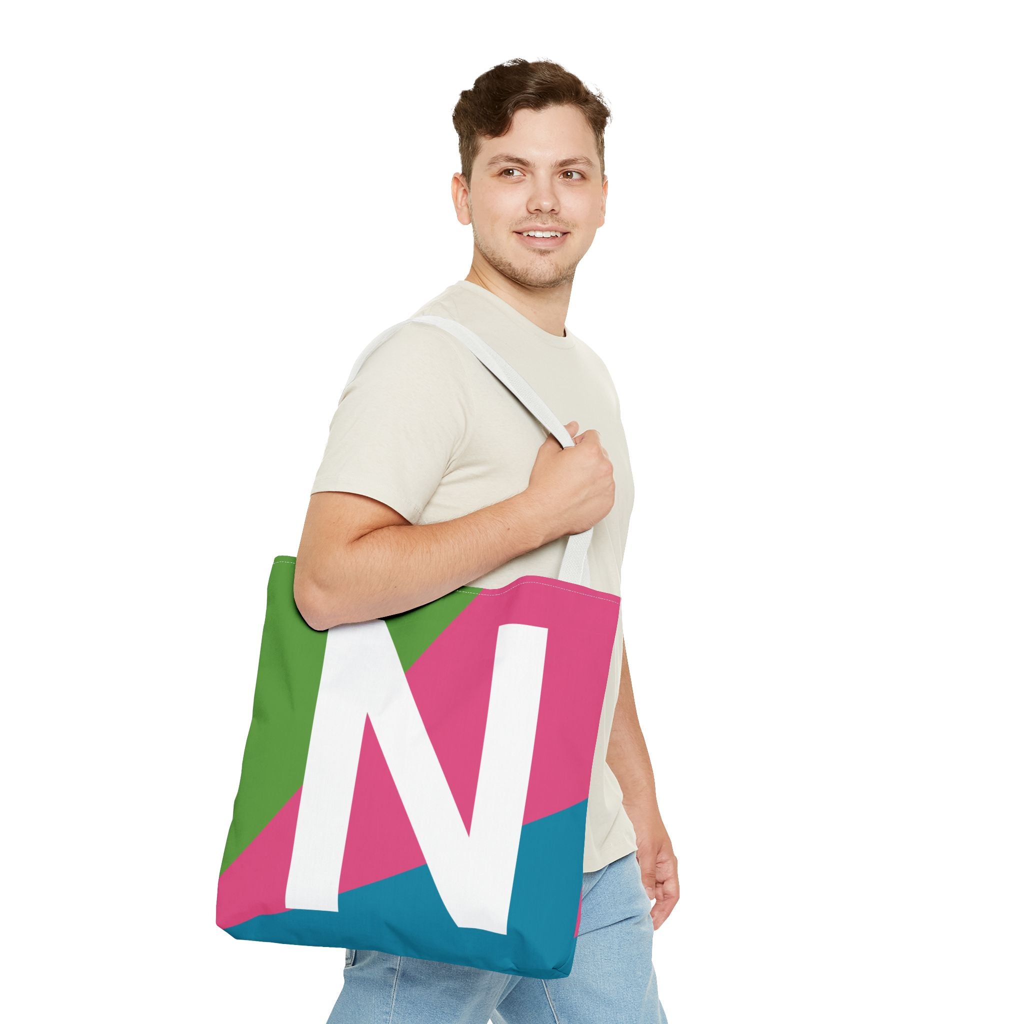 Monogram 'N' Colorblock Tote Bag — Personalized Initial N Shoulder Tote