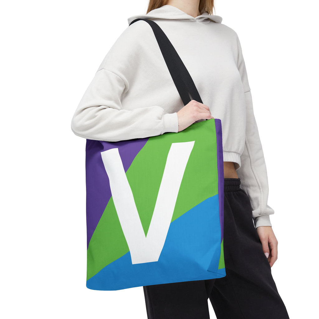 Monogram 'V' Colorblock Tote Bag — Personalized Initial V Shoulder Tote