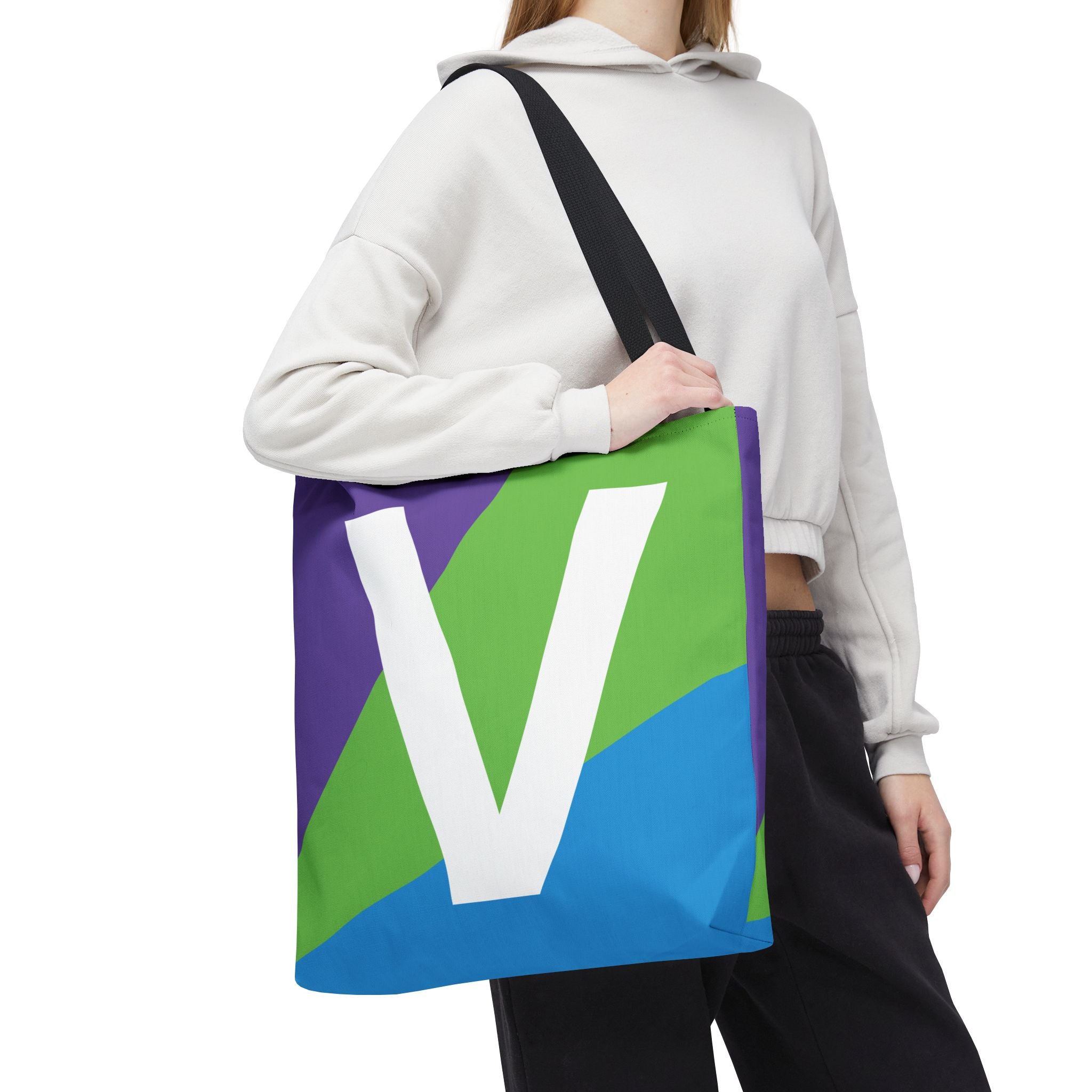 Monogram 'V' Colorblock Tote Bag — Personalized Initial V Shoulder Tote
