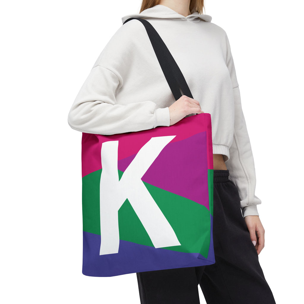 Monogram 'K' Colorblock Tote Bag — Personalized Initial K Shoulder Tote