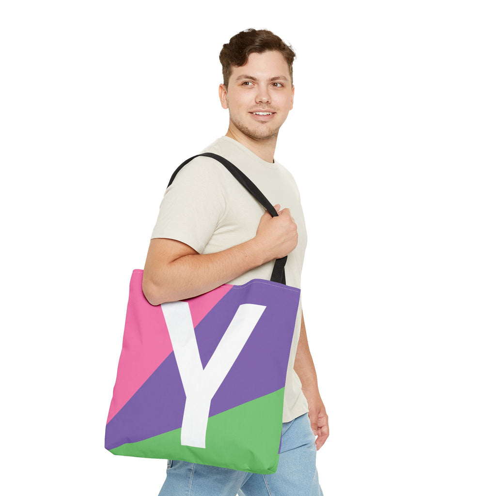 Monogram 'Y' Colorblock Tote Bag — Personalized Initial Y Shoulder Tote